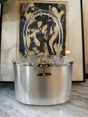 Vintage Saks Fifth Avenue Charles S. Kahn Miami Pearl Lucite Box Purse